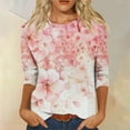 thumbnail image 2 of IROINNID Polyester Long Sleeve T Shirt for Women Casual Printed T-shirt Blouse Round Neck Tops,Pink, 2 of 5
