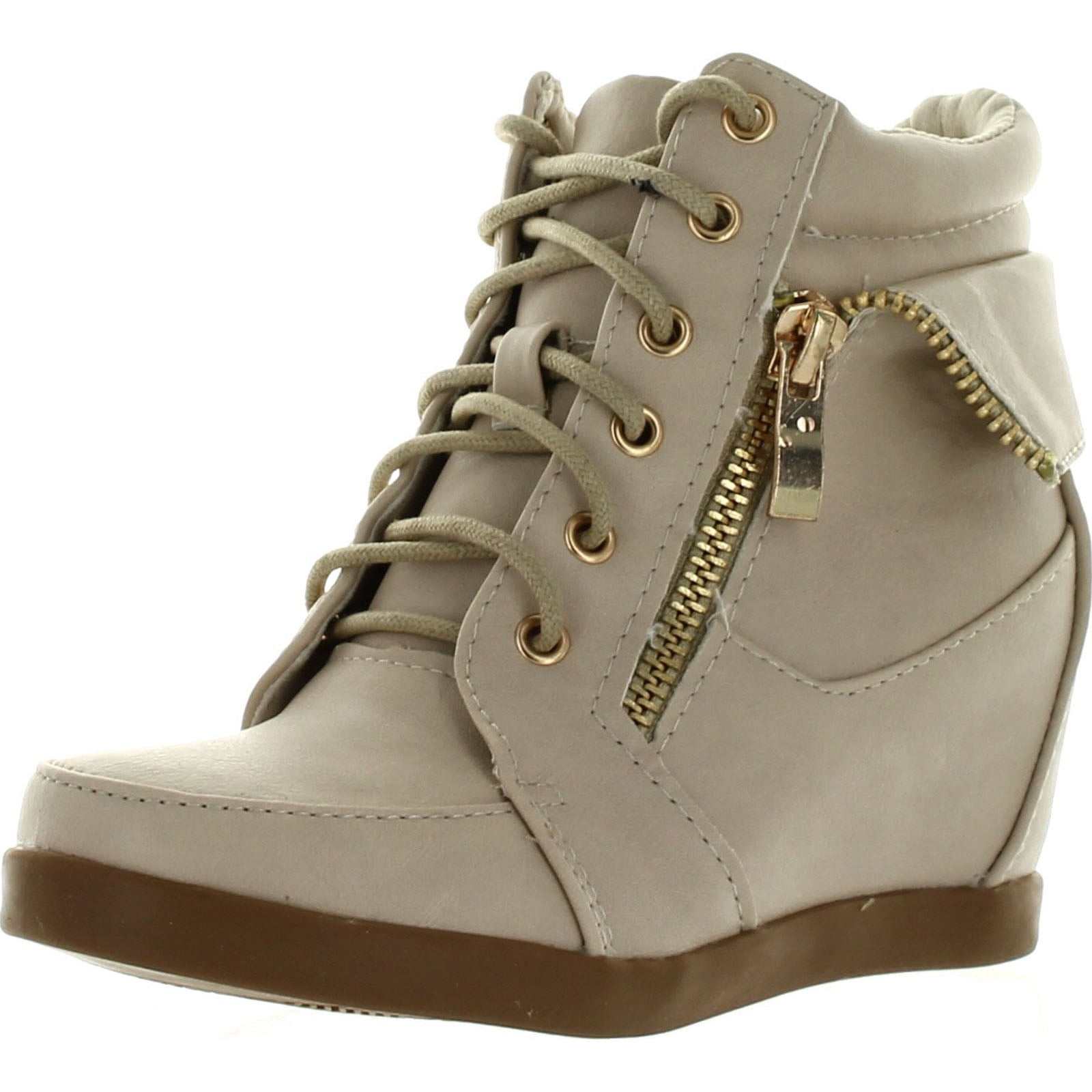 tan leatherette lace up sneaker