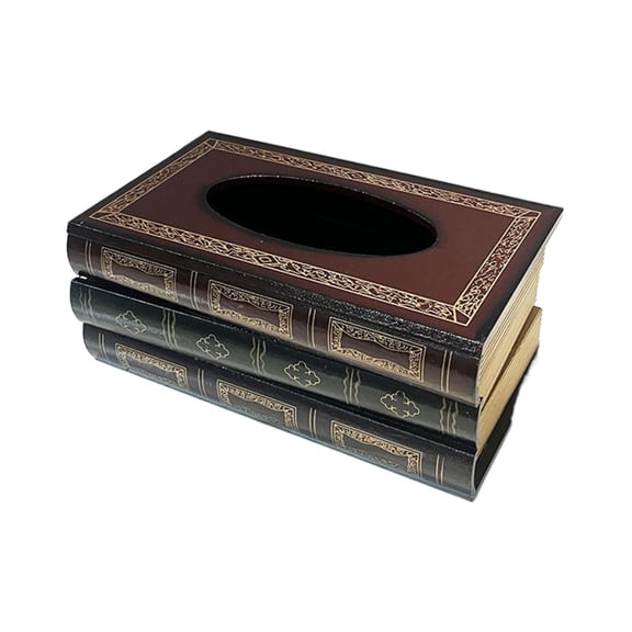 Fenull Tissue Box Rd2,Vintage Stacked Books Design Solid Wood Tissue Box Holder Rectangular with Easy Hinged Top Home Office Decor Tissue Box Cover,Bathroom Products