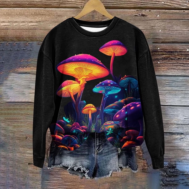 Xuyuer Spring Summer Printed Sweatshirt Women Casual Hoodless Long Sleeve Printed Flowers Shirts Autumn Pullover Warm Sweatshirt