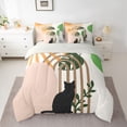 thumbnail image 2 of jejeloiu Black Cat Kitten 7 Pieces Bedding Comforter Set,Plam Monstera Leaf Full Bedding Set,Modern Geometric Stripes Artwork Fitted Sheet Flat Sheet For Teens,Luxury Bedroom Decor Reversible, 2 of 8