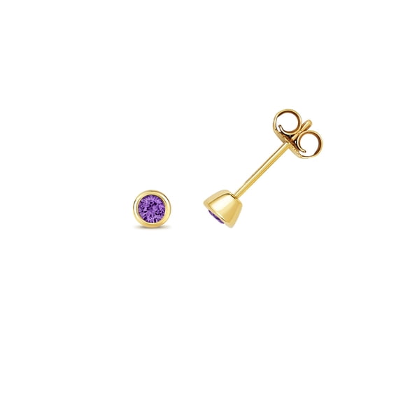 9k Gold Women Stud Earrings with Amethyst - 4mm*4mm