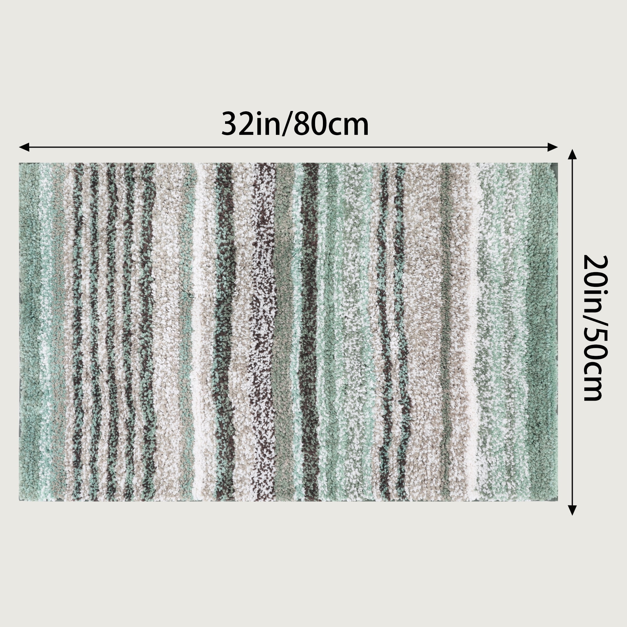 Unique Bargains Striped Bathroom Mat Soft Non-Slip Quick Dry Bath Rugs Green 20" x 32"