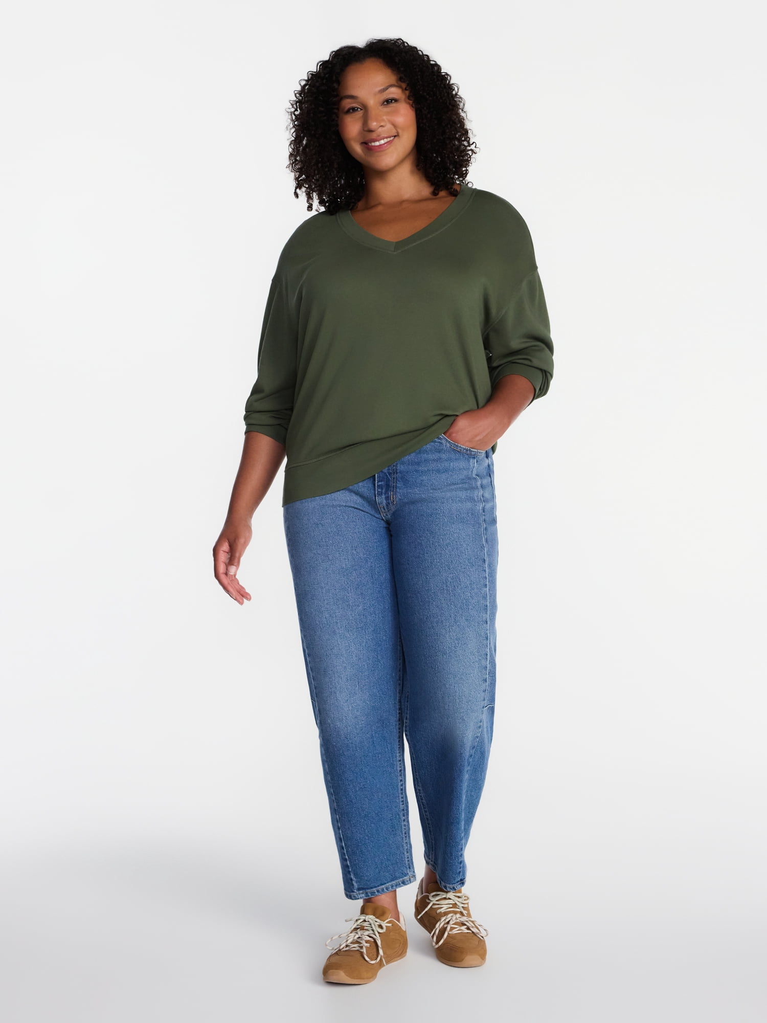 Terra & Sky Women's Plus V-Neck Sweatshirt, Sizes 0X-5X