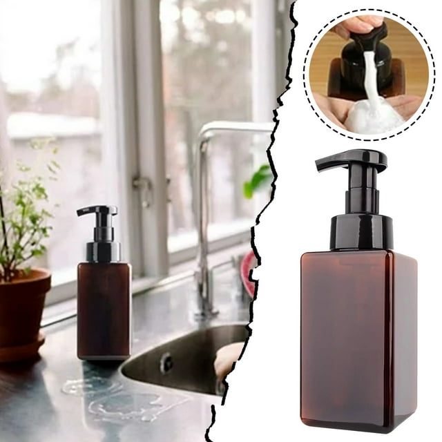 Glass & Bottle Foaming Soap Dispenser 15 Oz Refillable Foam Liquid Hand Soap Empty Bottle Container Brown 450ml