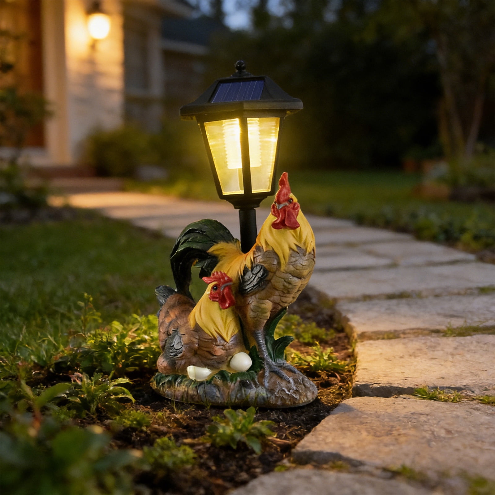 Outdoor Waterproof Solar Chicken Lamp, LED Illuminated Resin Statue, Couple Chicken Garden Light, Decor for Yard Pathway Patio Home Decoration