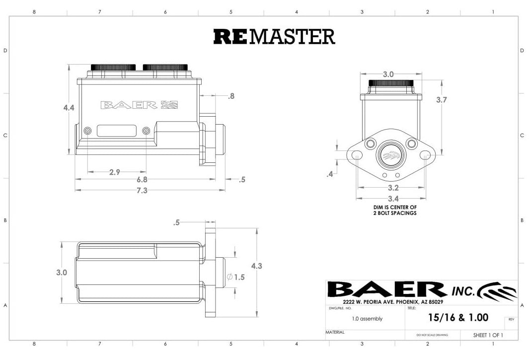 Baer Brakes 6801213LP ReMaster 2-Bolt GM/Ford Master Cyl Assembly, Polished, 1in bore, Left port.