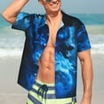 thumbnail image 5 of KLL Men's Hawaiian Shirt Short Sleeve Button Down Beach Shirts-Blue Fire Cool Wolf, 5 of 5