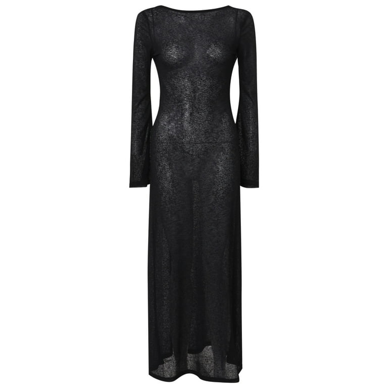 Women Casual Solid Dress Long Sleeve Round Neck Backless Dress Flare Sleeve  Slim Beach Overskirt Dress Womens Wrap Dress Summer Beach Dresses for Women  plus Maxi Dress Womens Summer Dresses for Beach -