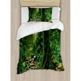 thumbnail image 3 of Forest Duvet Cover Set Queen Size, Rain Forest Scenery with River in the North Forest in the Early Morning Humid Fog Print, Decorative 3 Piece Bedding Set with 2 Pillow Shams, Green, by Ambesonne, 3 of 3
