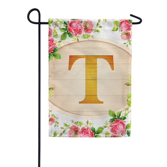 America Forever Spring Monogram Garden Flag Letter T 12.5 x 18 inches Double Sided Vertical Outdoor, Yard, Lawn, Beautiful Roses, Summer Floral Garden Flag