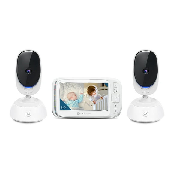 Motorola Baby Monitor VM75 - Video interior con 2 cámaras, 480x272p, alcance de 1000 pies, pantalla inalámbrica de 2.4 GHz de 5", audio bidireccional, panorámica remota, inclinación digital, zoom, tem