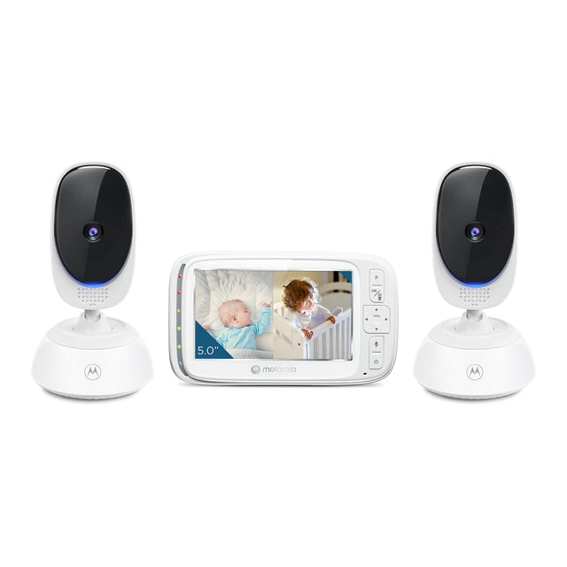 Motorola Baby Monitor VM75 - Video interior con 2 cámaras, 480x272p, alcance de 1000 pies, pantalla inalámbrica de 2.4 GHz de 5", audio bidireccional, panorámica remota, inclinación digital, zoom, tem