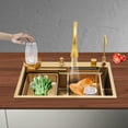 thumbnail image 3 of Kitchen Sink, Sink, 68cm Gold Utility Sink, 201 Stainless Steel, Brushed Finish, Elegant, Fast Drainage in Corner, Large Deep Bowl, Nested Basket for Rinse Thaw, Rustproof, Impact Durable, 3 of 13
