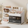 thumbnail image 2 of Makeup Organizer with Brush Holder, Countertop Organizer with 2 Drawers for Beauty Essential, Skincare, Lipstick, 2 of 7