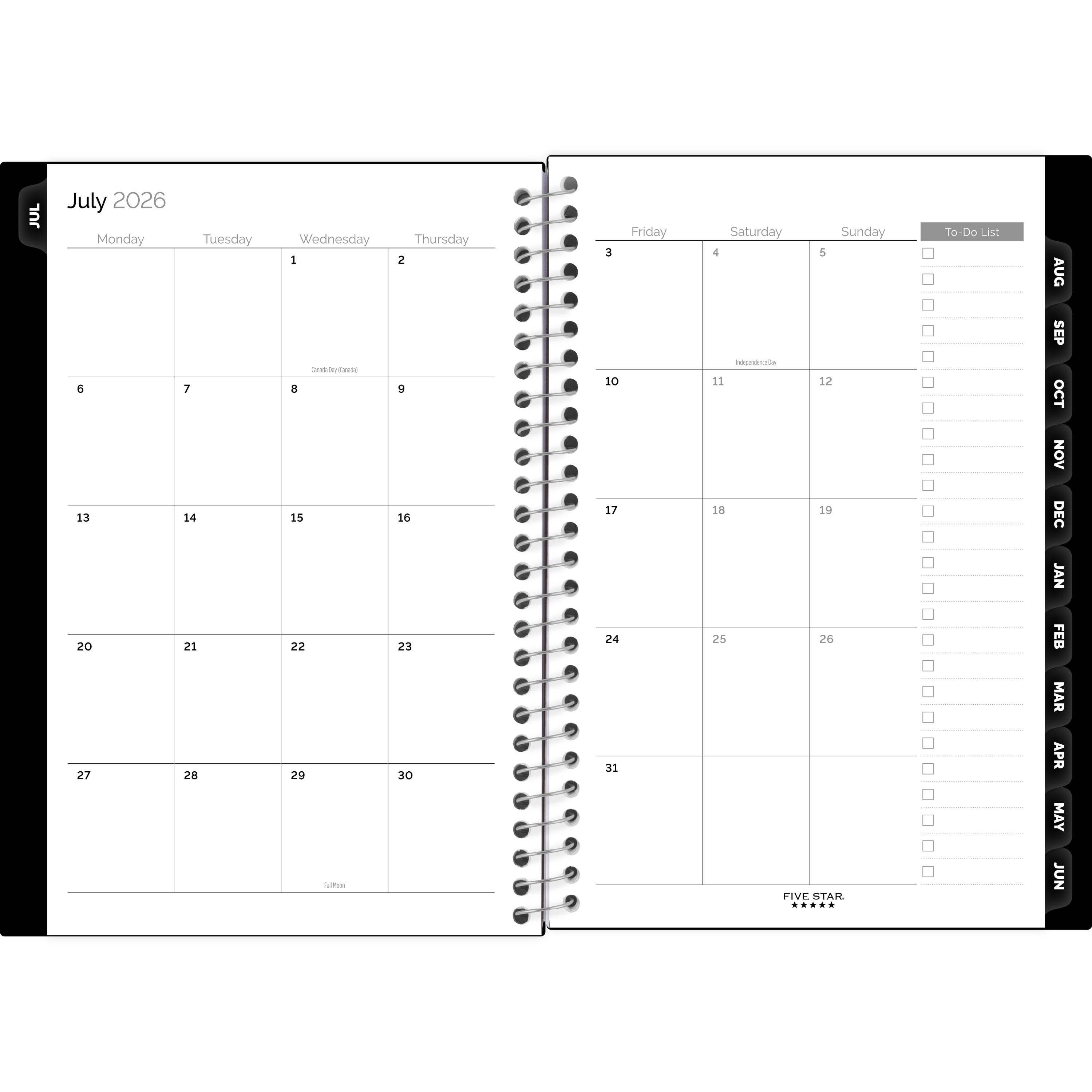 Five Star Black Weekly Monthly Student Planner With Study App 2026-2027