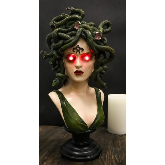 Ebros Gift Greek Goddess Medusa 14.75 inch Garden Statue Led Lights