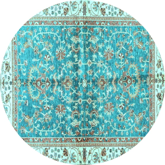 Ahgly Company Indoor Round Oriental Light Blue Traditional Area Rugs, 3' Round