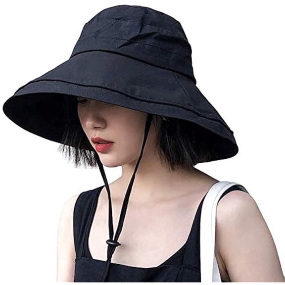 Holzlrgus Wide Brim Bucket Hat - UPF50 Protection Travel Beach Sun Hat with Semi-Rigid Adjustable Foldable Brim