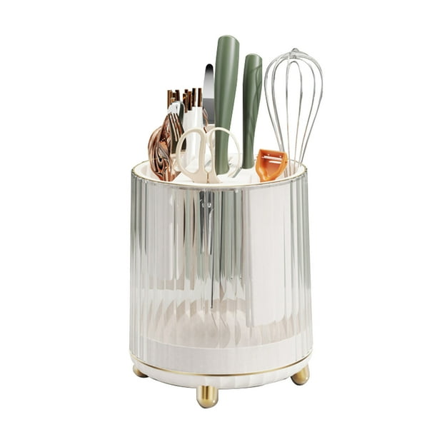 Soporte giratorio para utensilios de bloque de cuchillos, soporte para utensilios de cocina, soporte para utensilios de cocina, organizador de encimera de cocina, claridad notable