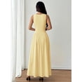 thumbnail image 2 of Petite Womens Yellow Solid Square Neck Ruched Flared Maxi Dress For Spring Summer, 2 of 7