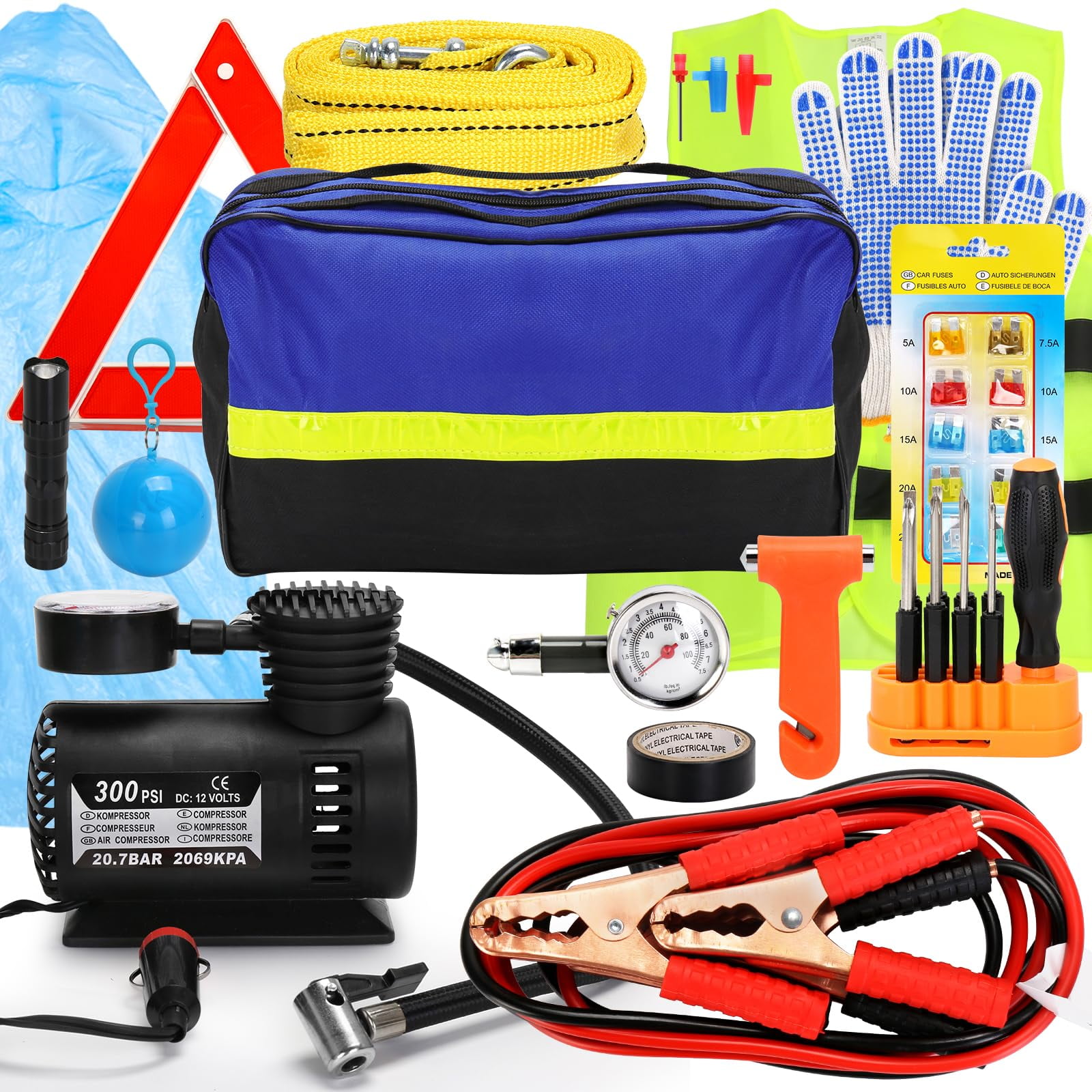 Car Safety Kit for Vehicles,14-Piece Roadside Emergency Car Kit VT01
