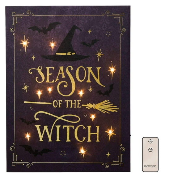 LumaBase Battery Operated Lighted Wall Art with White Lights and Remote Control - Season of the Witch