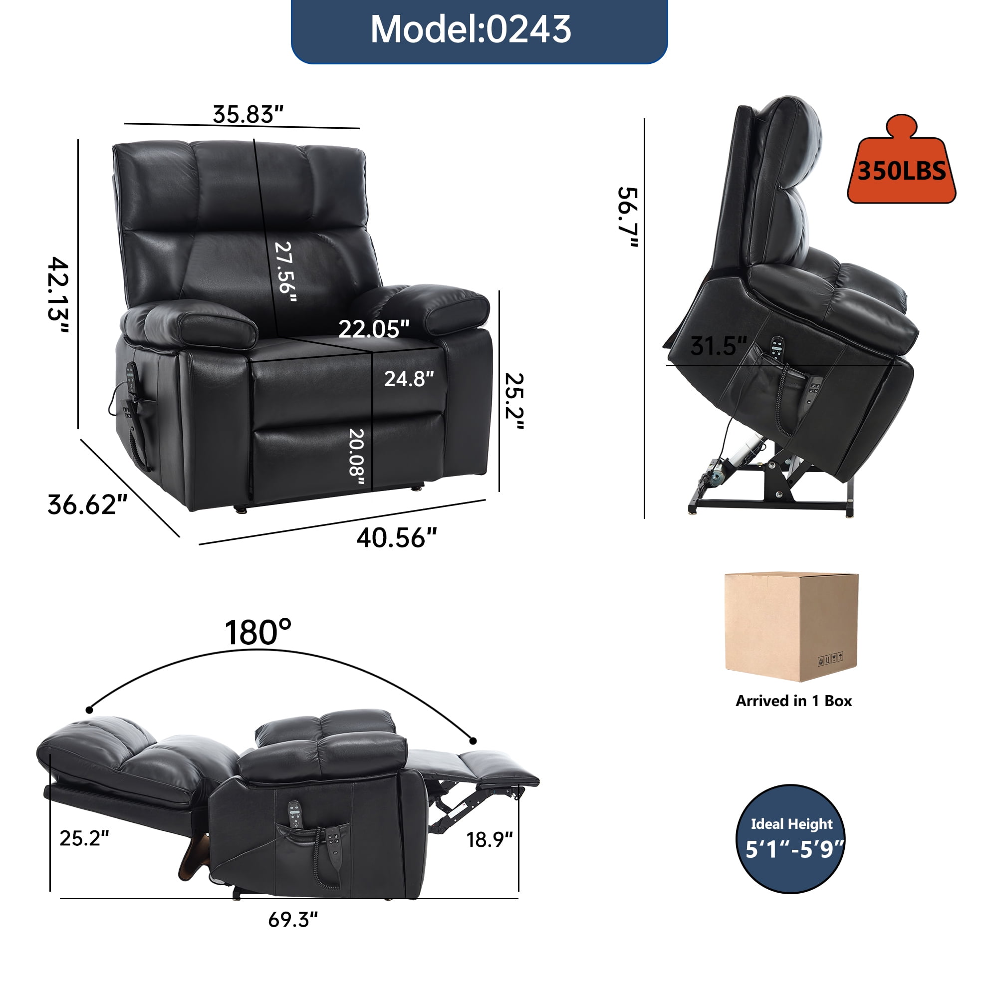 Alvantor Large Power Lift Recliner Chair for Elderly UP Leather Electric Recliners Chair with Massage and Heat for Living Room Black