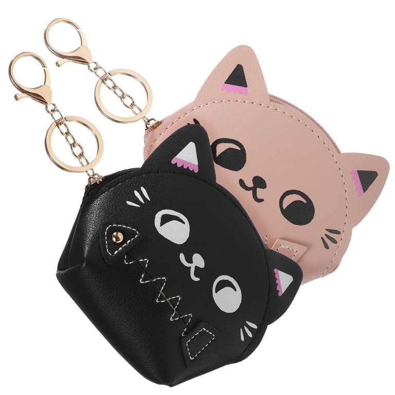 2pcs Kitten Purse Keys Bag Cute Cat Wallet Cartoon Pouch Backpack Hanging Pouch