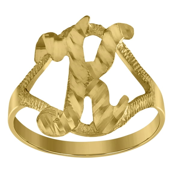 10kt 10k Yellow Gold Womens Diamond-Cut Textured Initial Letter K Band Ring