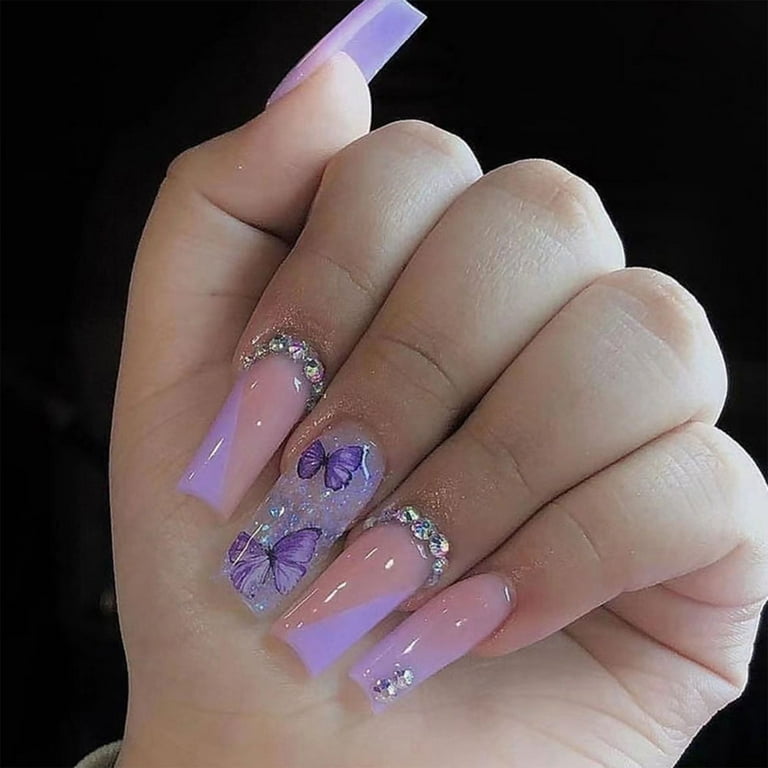 Auspisness Ice Cream Purple Manicure Short Press on Nails Elegant Fingernails for Girls As DIY Decorative Nail Art Accessories Glue Models