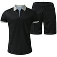 thumbnail image 2 of Vedolay Two Piece Short Outfit Men's Shirt And Shorts Set Summer Casual Short Sleeve Men's Sportswear Solid Color Streetwear Suits,C-Black 3XL, 2 of 5