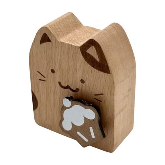 Wood Cat Wind Up Music Box, Rotating Mechanism Movement Musical for Birthday Gifts D