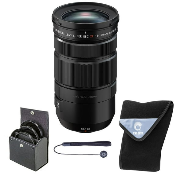 Fujifilm XF 18-120mm f/4 LM PZ WR Lens, Black, Bundle with 72mm Digital Essentials Filter Kit and 19x19" Lens Wrap