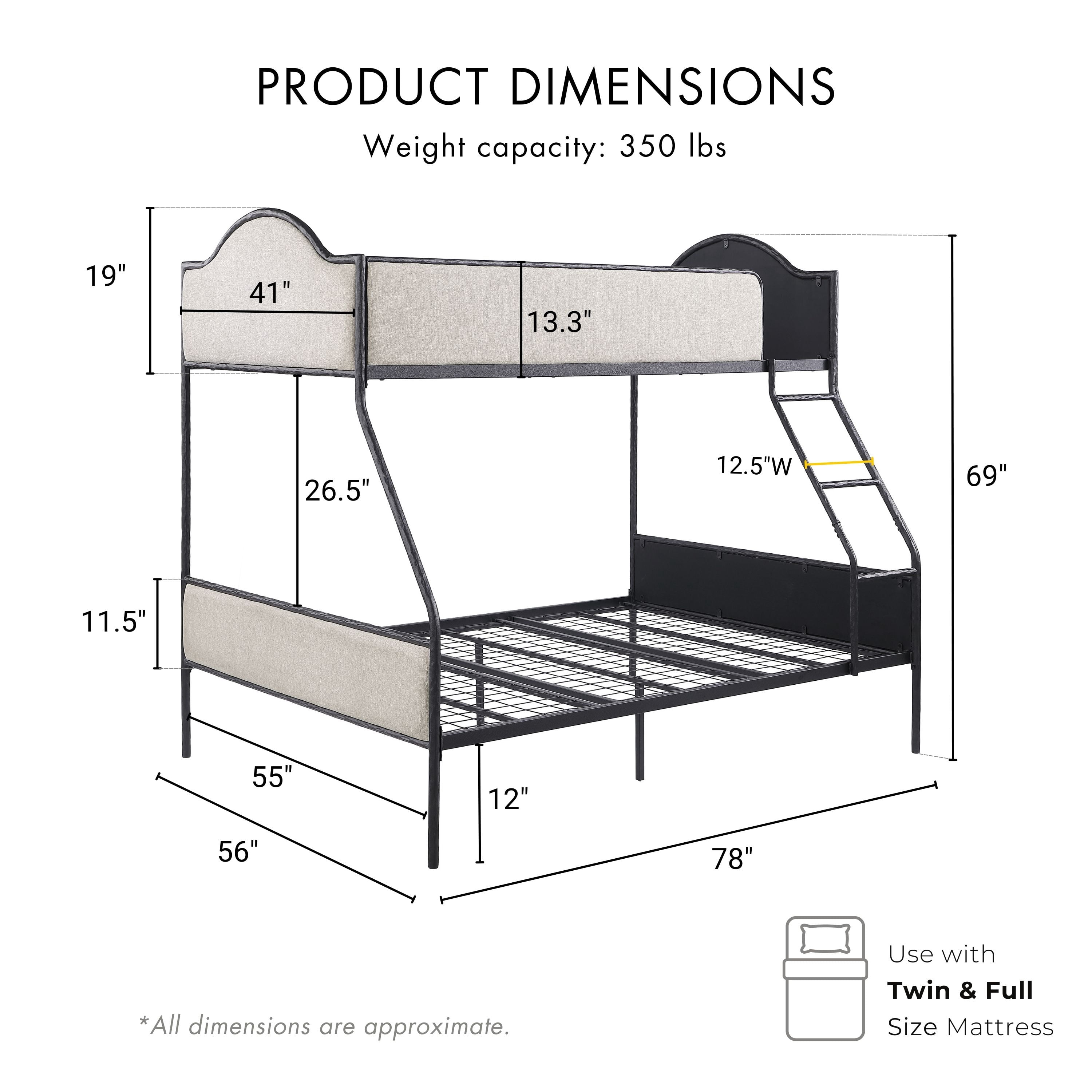 Furniture of America Rima Modern Kids Metal Twin over Full Bunk Bed with Reversible Ladder, Black