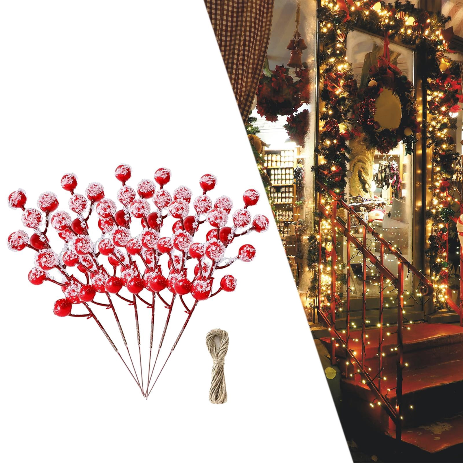 Runquan 6 Pieces Christmas Red Berries Stems for Holiday Valentines Home Decorations