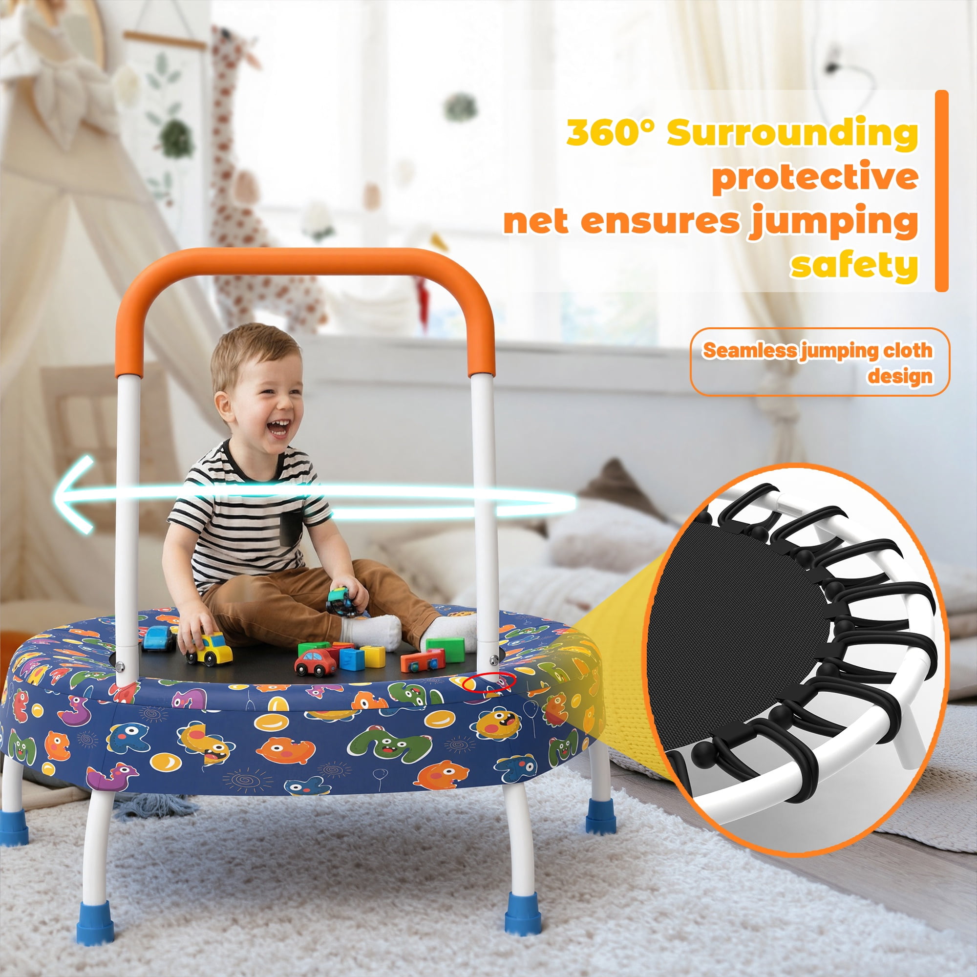 Toddler Trampoline with Handle, 28" Kids Trampoline, SHINPT Indoor Trampoline for Kids, Small Trampoline, Gift for Boys Girls