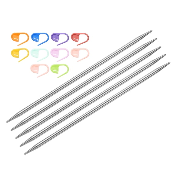 Uxcell 5Pcs Knitting Needle Size US 7(4.5mm) Diameter 6 Inches Stainless Steel Double Pointed Needles with 10 Colorful Stitch Markers