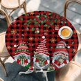 thumbnail image 2 of Red Plaid Gnomes Christmas Round Tablecloth, Fitted Table Cover with Elastic for 36"-44" Round Tables, Xmas Balls Tree Snowflake Table Cloth Outdoor Indoor Dinning Party Waterproof Tablecloths, 2 of 7