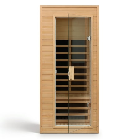 KUNSANA 1 Person Far Infrared Sauna Room Hemlock Wooden Cabinet Detox Therapy 1290W