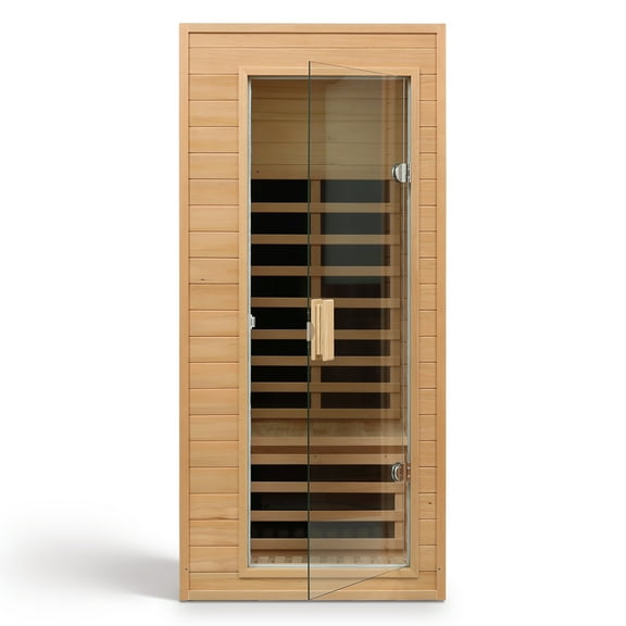 KUNSANA 1 Person Far Infrared Sauna Room Hemlock Wooden Cabinet Detox Therapy 1290W