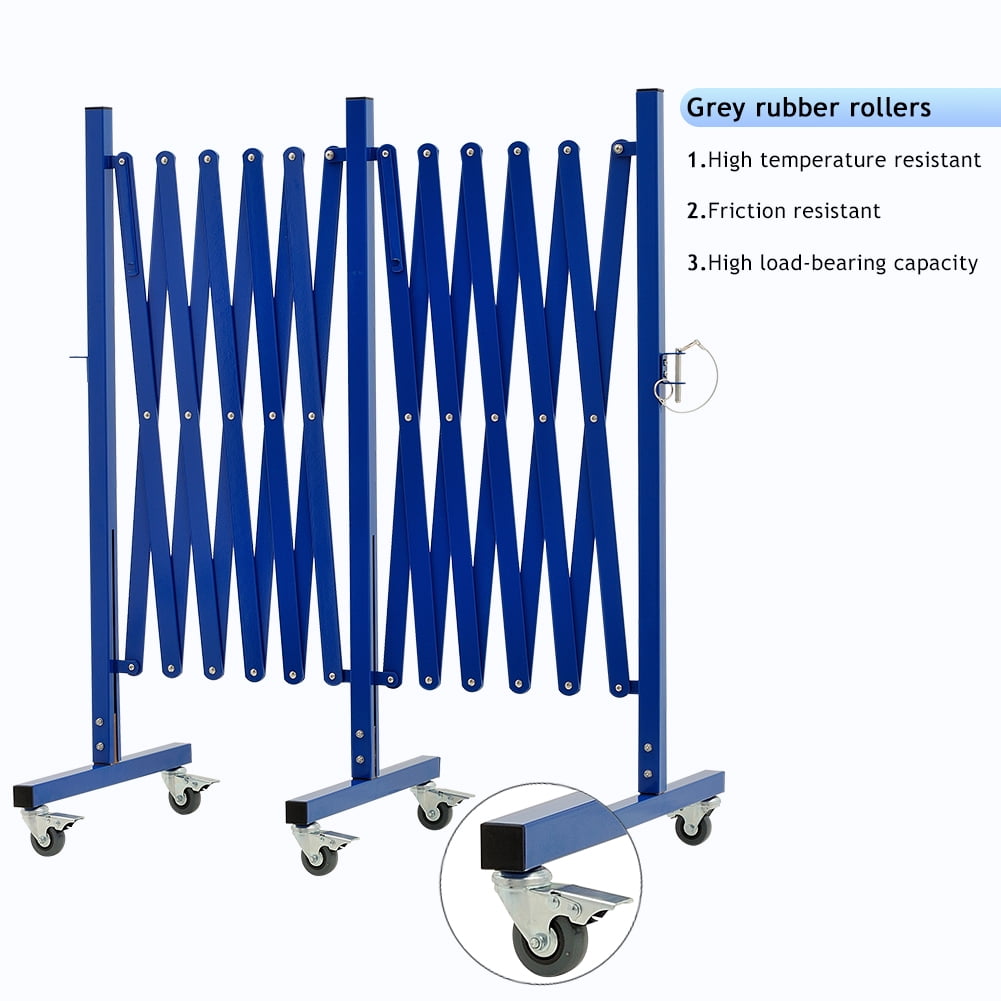 Industrial Expandable Metal Barricade, 16 FT, Blue, Portable Safety Barrier with Casters, Flexible Fence Mobile Barrier Gate