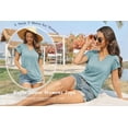 thumbnail image 5 of TEMOFON Women T-shirts Summer Short Sleeve Tops Casual Ruffle Sleeve Tunic Tops Trendy V Neck Tops Loose Ladies Shirts Blouses Blue XXL, 5 of 7