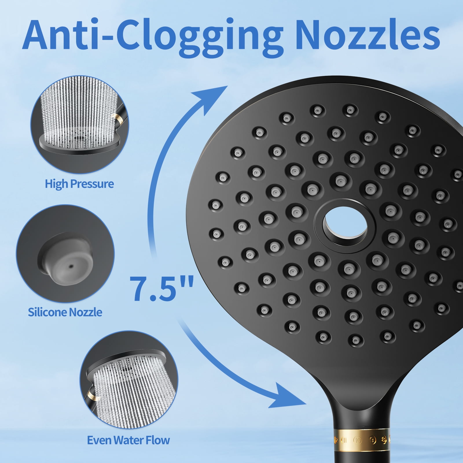 KAIYING Filtered Dual Shower Head System, 9-Mode Rain and Handheld Spray Combo with Adjustable Extension Arm, Mate Black