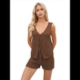 thumbnail image 1 of Conjunto de 2 Piezas de Ropa de Estar Informal de Punto para Mujer, con Escote en V y Lazo Frontal, Chaleco y Pantalones Cortos A Juego, para Playa Marrón M, 1 of 7