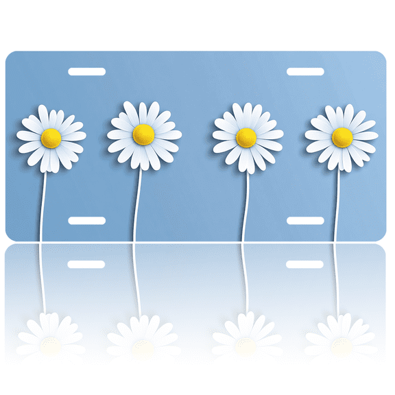 1 Pcs 2D Flat License Plate Covers & Frames, Four Daisy Flowers For Decorative Front, Waterproof For Decoration Aluminum License Plate Covers & Frames Cover For Men Women, 12" X 6"