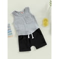 thumbnail image 4 of Baby Boy Summer Clothes Solid Color Sleeveless Tank Top Vest Elastic Waist Shorts Set 2Pcs Toddler Casual Outfits (White, 18-24 Months), 4 of 7