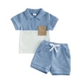 thumbnail image 4 of Xudanell Toddler Baby Boy Clothes Summer Outfits Short Sleeve Striped Collared Shirt + Shorts Kids Casual 2 Piece Set 1-5 Years (12-18 Months,Blue), 4 of 4