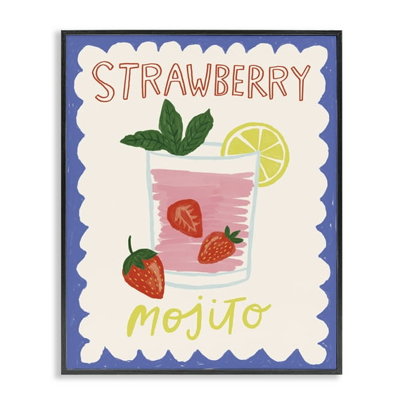 Stupell Industries Strawberry Mojito Drink Food & Beverage Painting Black Framed Art Print Wall Art, 11 x 14