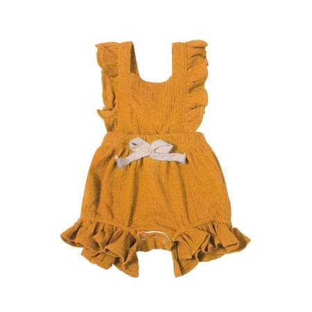 

Baby Girls Color Solid Ruffles Backcross Romper Bodysuit Outfits